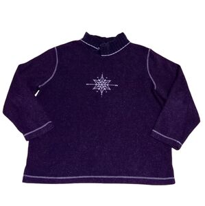 Basic Editions Stripped Purple Turtleneck Sparkly Star Women's Sweater XL